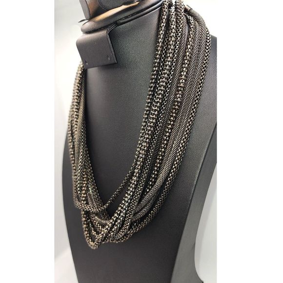 Hematite Beaded Rope Multi-Strand Layered Necklace 9" - Picture 3 of 5